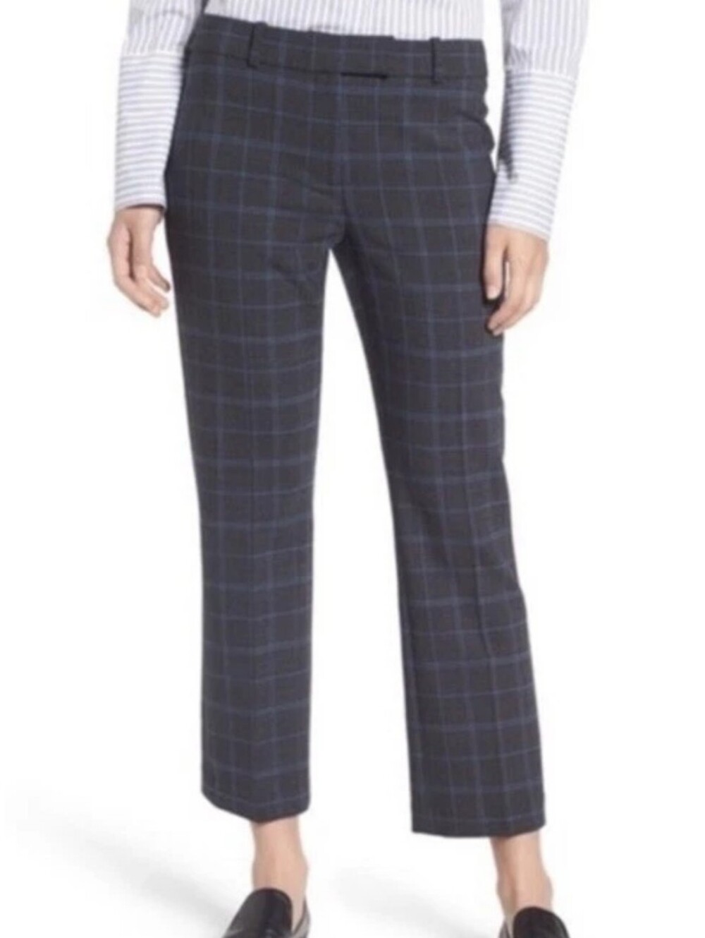 Lewit Virgin Wool Dress Pants Blue Gray Plaid  Womens Size 10